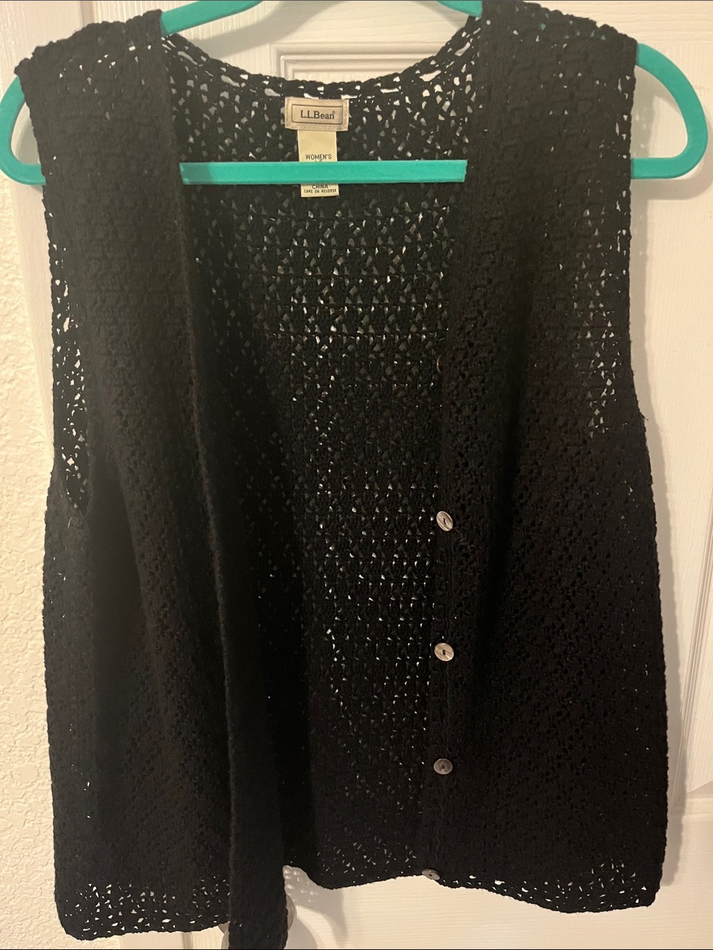 L.L. Bean Black Crochet Button-Up Vest